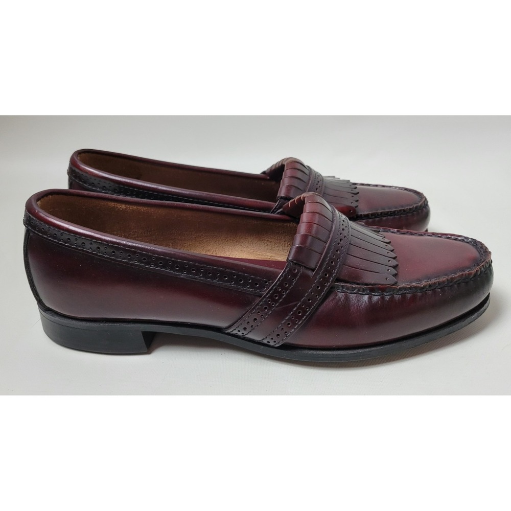 Bass Men's Burgundy Leather Kiltie Penny Loafers